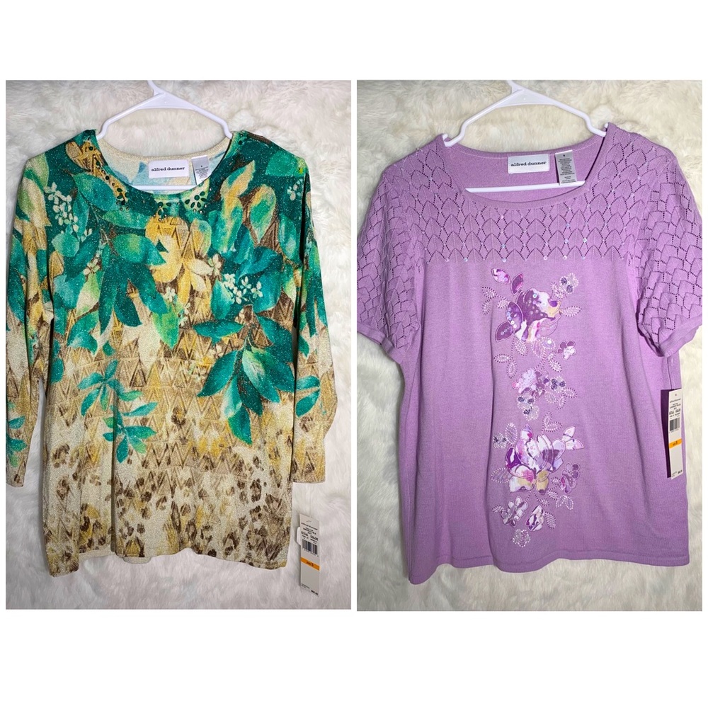 NWT Alfred Dunner 2 Tops Size Small Floral Shirts